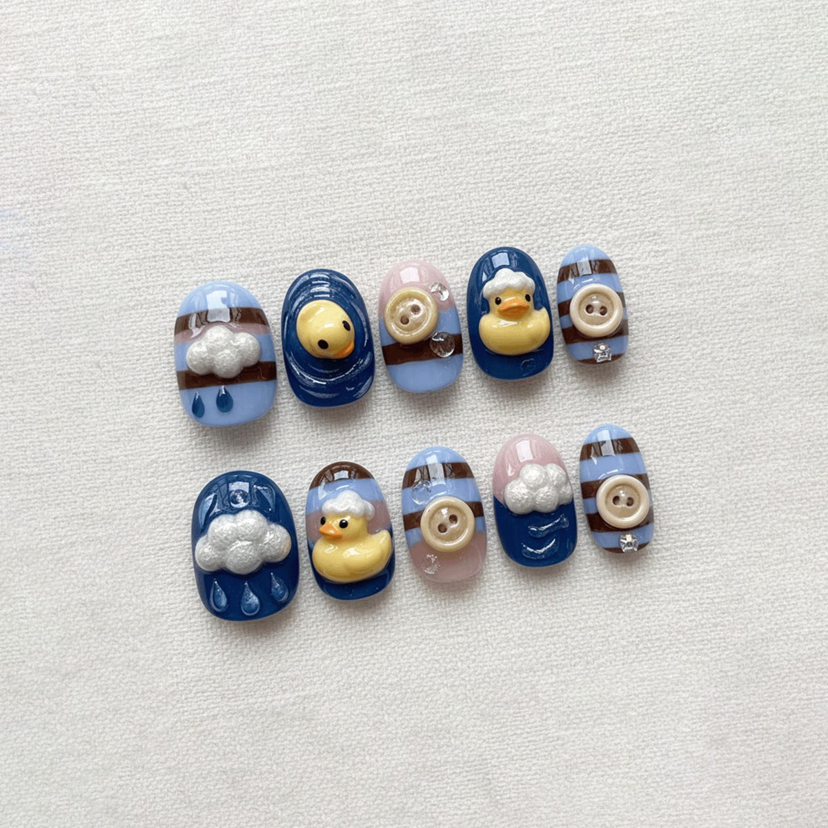 3D Kawaii Duck Press On Nails, Cute Whimsical Nail Art, Handmade Button Nails