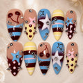 Retro Polka Dot Press On Nails, Kawaii Star Nail Art, Handmade Funky Striped Nails
