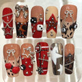 Rock Star Red Leopard Press On Nails – Edgy Dice & Chain Charm Nails