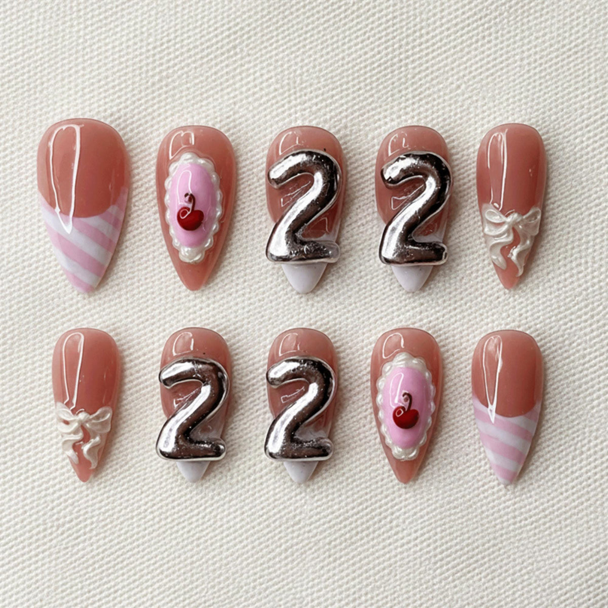 Pink Birthday Press On Nails, 3D Coquette Bow Nail Art, Handmade Reusable Nails, Custom 22nd Birthday Nail Set