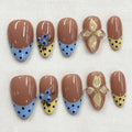 Floral Summer Press On Nails, Blue Polka Dot Nails, 3D Flower Nail Art, Cute Beach Vacation Nails, Handmade Reusable Nail Set