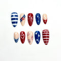 4th of July Press On Nails | Handpainted Patriotic USA Flag Almond Nails | JB398LK