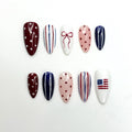 4th of July Press On Nails | Red White Blue Coquette Nails | Patriotic Almond Nails | USA Flag Summer BBQ Nails | Americana Nails | JB399LK