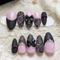Black Lace Press On Nails, Coquette Gothic Bridal Nails