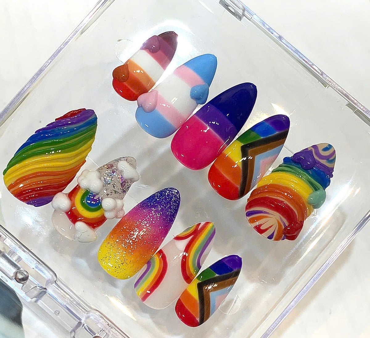 Rainbow Pride Press On Nails | 3D Cloud & Rainbow Festival Fashion Set