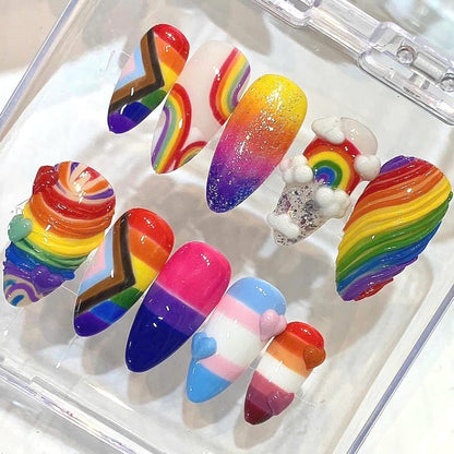 Rainbow Pride Press On Nails | 3D Cloud & Rainbow Festival Fashion Set
