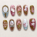 Coquette Floral Press On Nails, Feminine Pink Nail Set, Romantic Fairycore Nails, Handmade Press Ons
