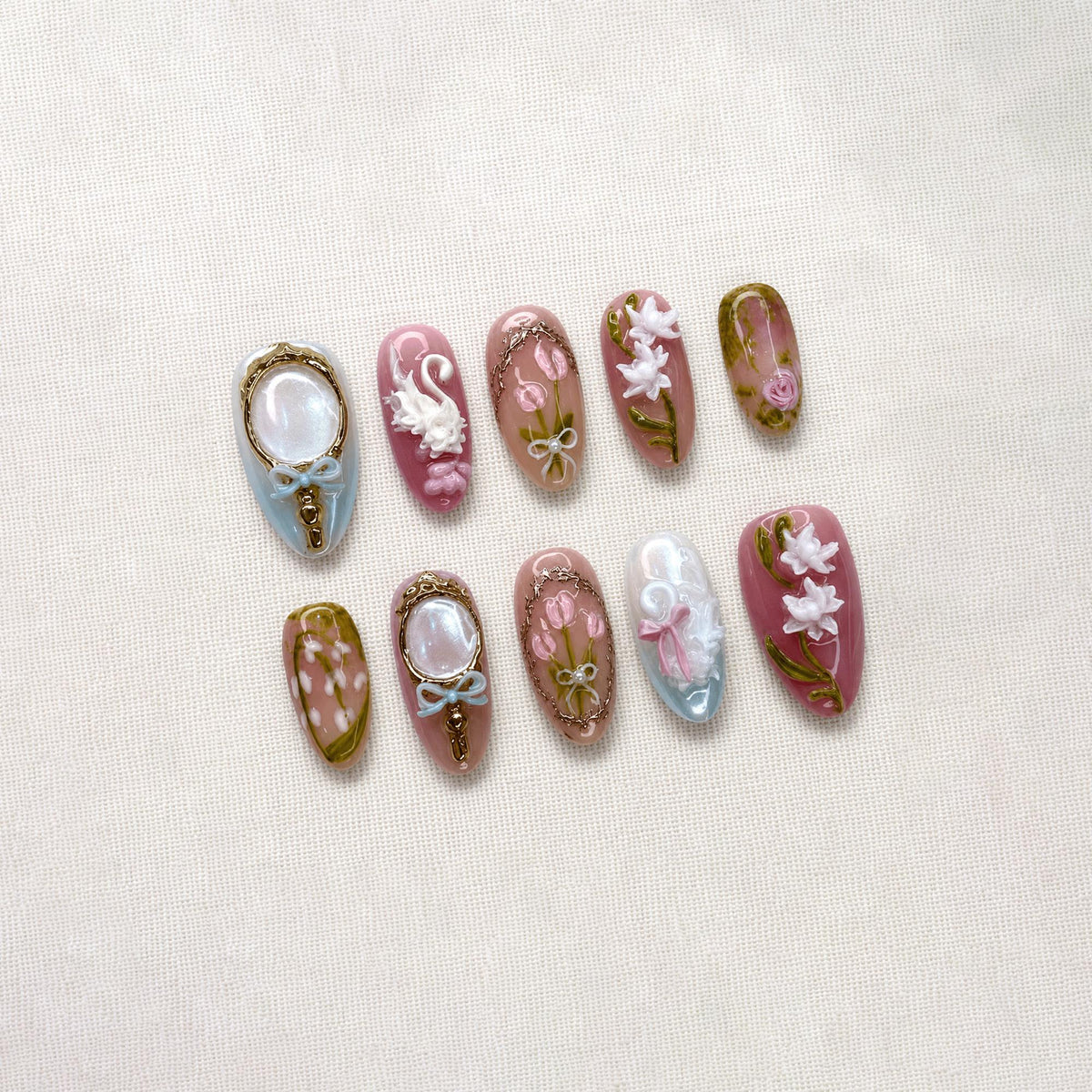 Coquette Floral Press On Nails, Feminine Pink Nail Set, Romantic Fairycore Nails, Handmade Press Ons