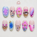 Pastel Blossom Press On Nails, Kawaii Crystal Gem Nails, Handmade Floral Nail Set, Cute Summer Nails