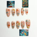 3D Fish Press On Nails | Cute Aquarium Almond Nails | Handpainted Ocean Jelly Fake Nails | Summer Beach Vacation Reusable Nails Gift|JB400LK