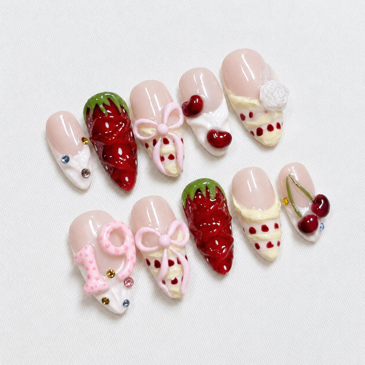 Birthday Cake Press On Nails: Strawberry Kawaii Nail Set