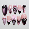 Coquette Corset Press On Nails, Pink Black Bow Nail Set