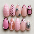 Pink Coquette Press On Nails, Y2K Polka Dot Nail Set