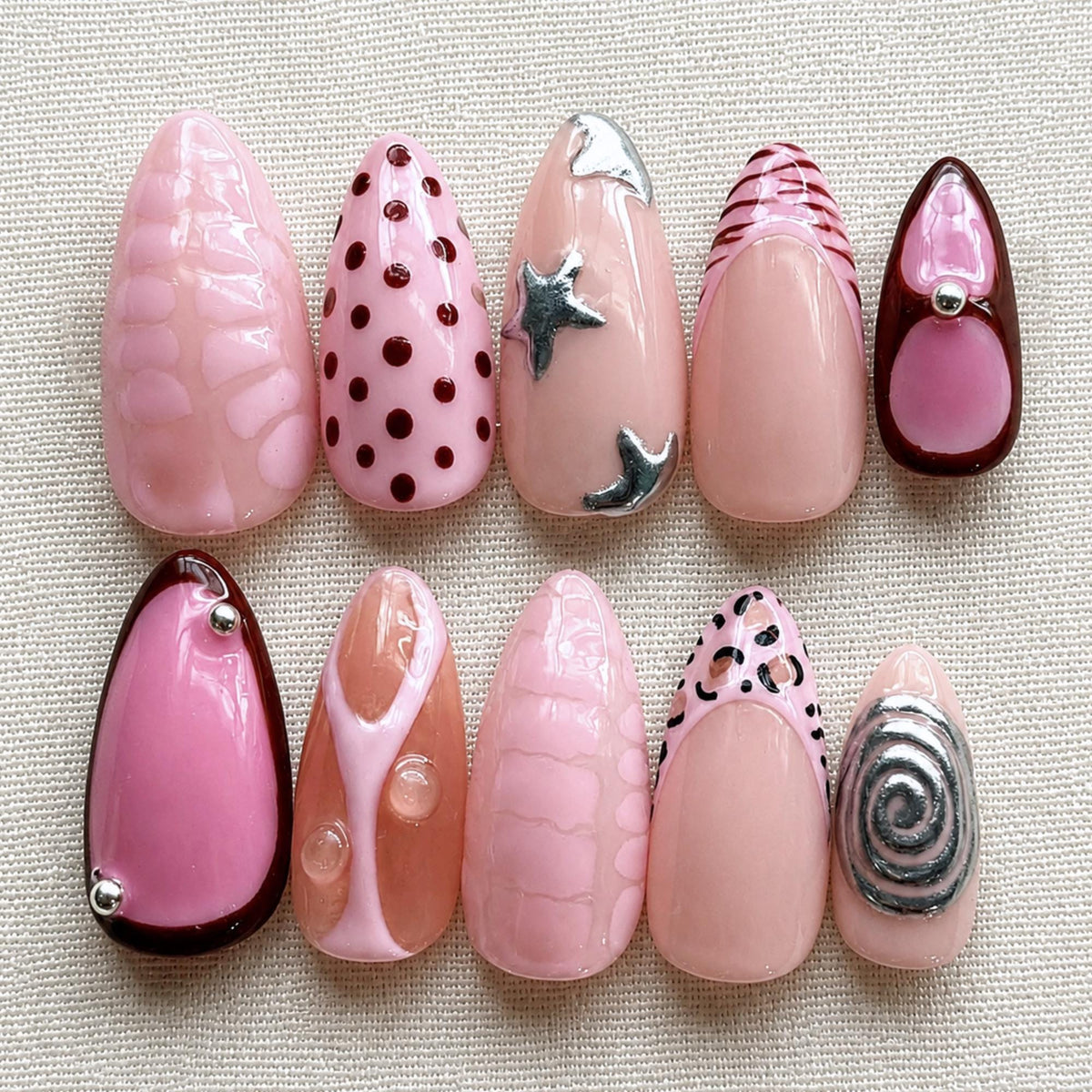 Pink Coquette Press On Nails, Y2K Polka Dot Nail Set