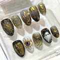 Gold Black Halloween Press On Nails