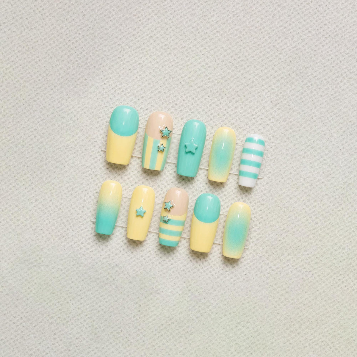 Baby Blue French Tip Press On Nails with Stars: Pastel Y2K Style Fake Nails