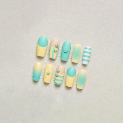 Baby Blue French Tip Press On Nails with Stars: Pastel Y2K Style Fake Nails