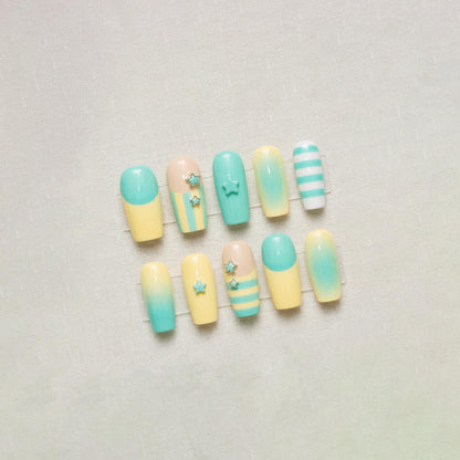Baby Blue French Tip Press On Nails with Stars: Pastel Y2K Style Fake Nails