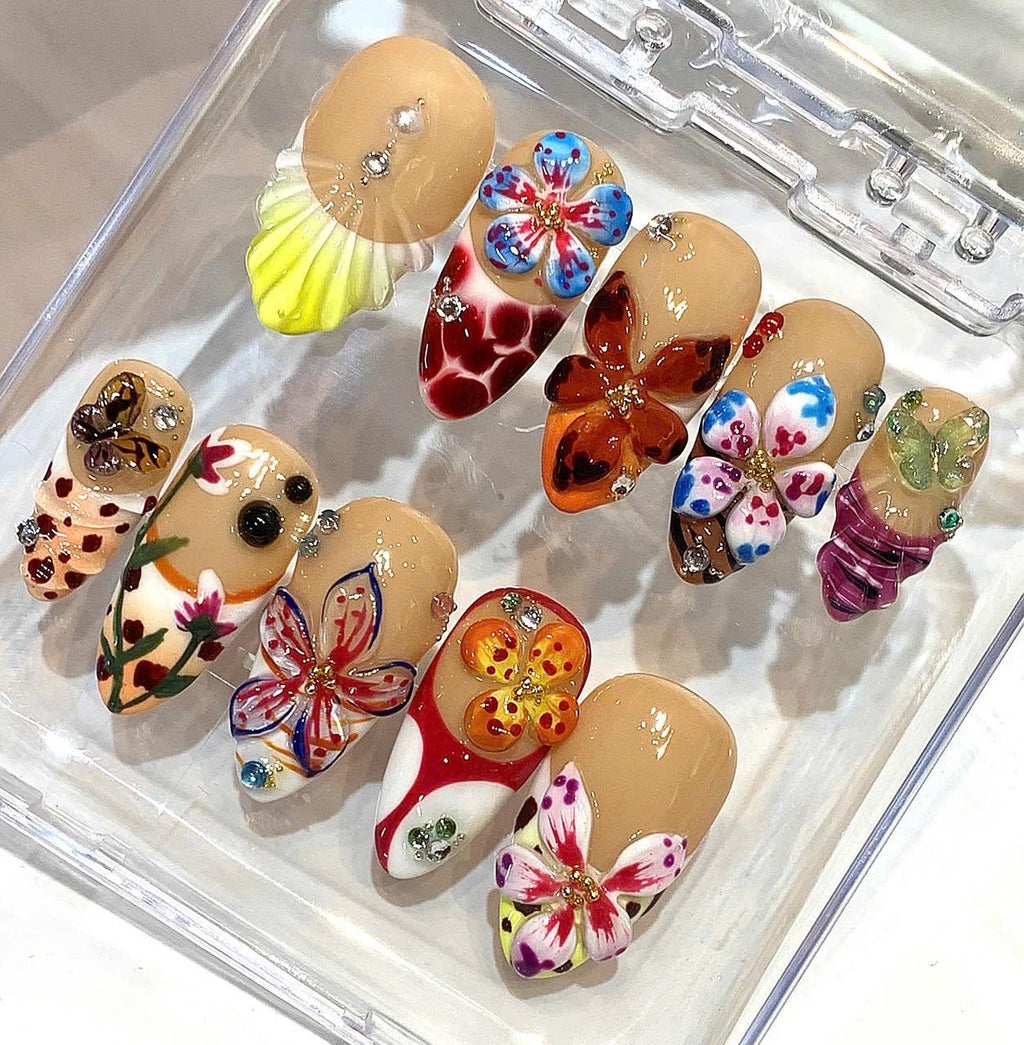 Butterfly Floral Press On Nails | 3D Garden Artistry Set