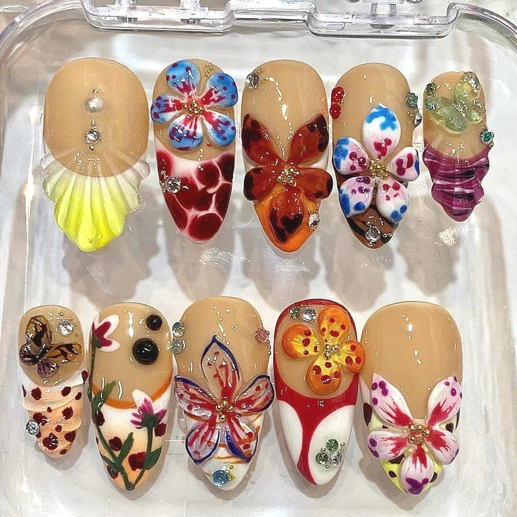 Butterfly Floral Press On Nails | 3D Garden Artistry Set