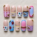 Y2K Polka Dot Press On Nails, Pastel Star Kawaii Nail Set