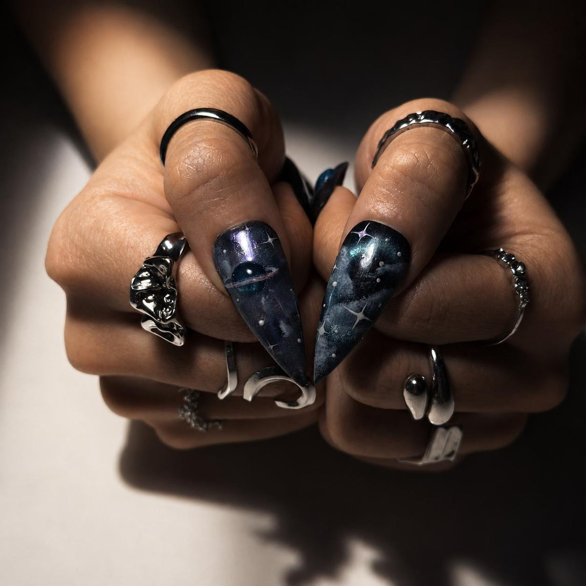 Galaxy Cosmic  Press On Nails, Handmade Space Nail Set Celestial Stiletto Nails Cosmic Starry Sky False Nails Gift for Women | JB418LG