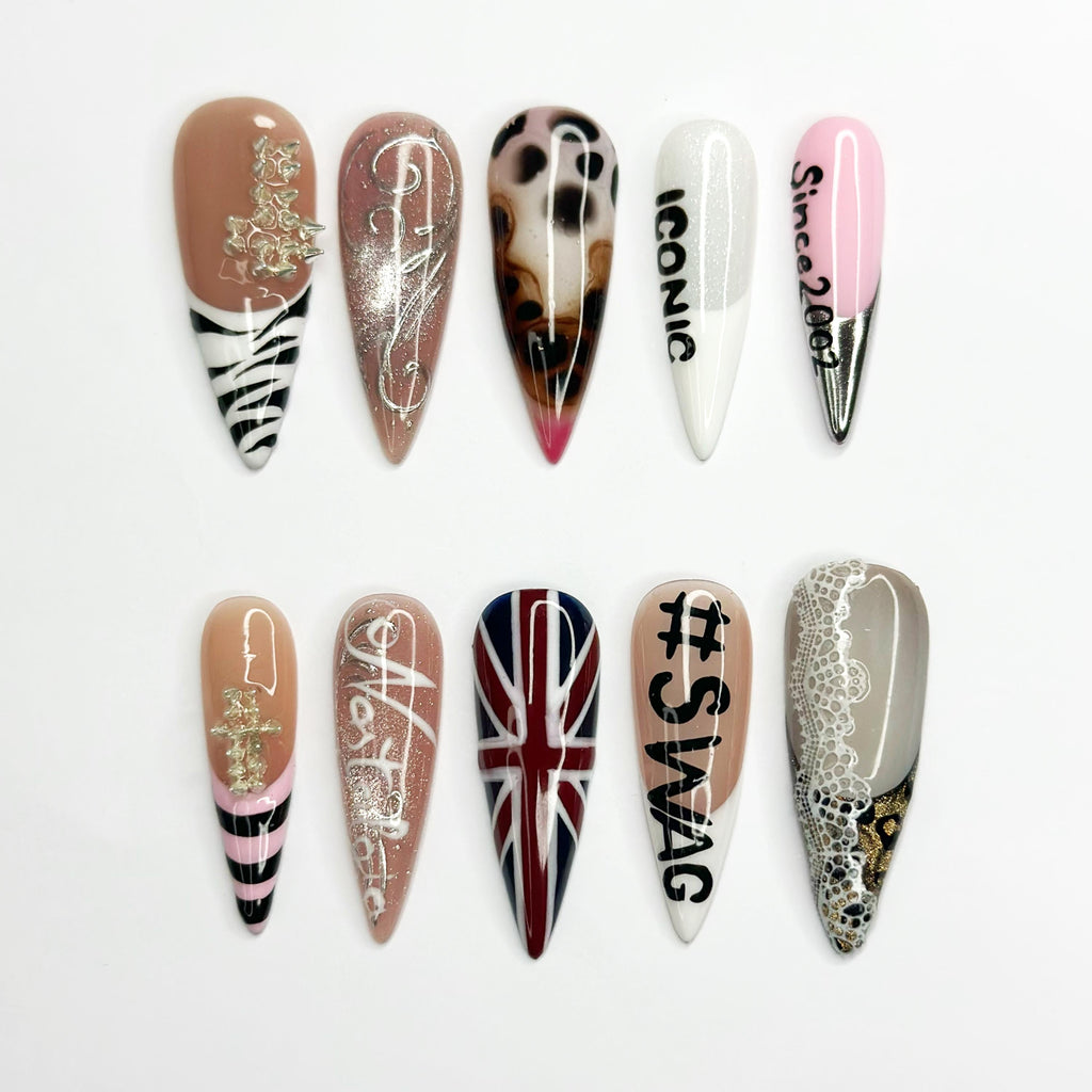 4th of July Press On Nails Long Stiletto • USA Holiday Look •Red White Blue Animal Print Stiletto Fake Nails|  JB421LC
