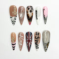 4th of July Press On Nails Long Stiletto • USA Holiday Look •Red White Blue Animal Print Stiletto Fake Nails|  JB421LC
