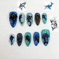 Handmade Shark Press On Nails summer | 3D Great White Shark Nails | Hammerhead Whale Shark | Shark Blue Sea Ocean Nails | JB410LK