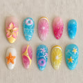 Beach Vacation Press On Nails, Ocean Citrus Summer Nail Set