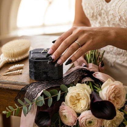 Black Lace Press On Nails, Coquette Gothic Bridal Nails