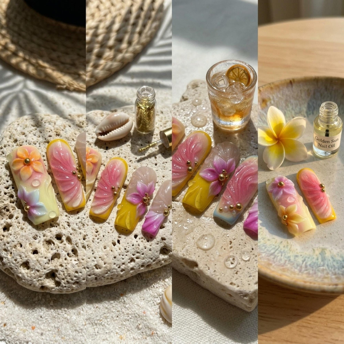 3D Flower Press On Nails, Kawaii Whimsical Nail Art, Handmade Summer Spring Nails