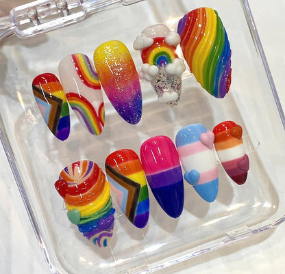 Rainbow Pride Press On Nails | 3D Cloud & Rainbow Festival Fashion Set