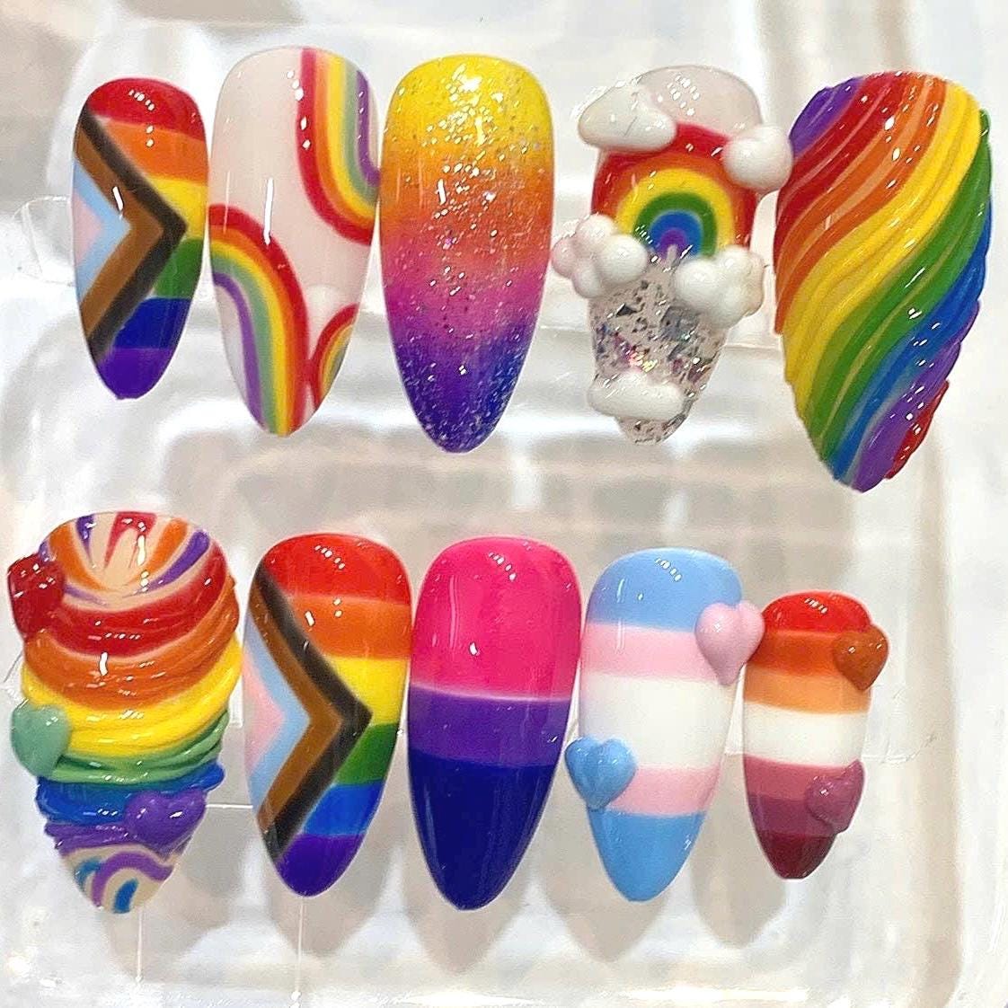 Rainbow Pride Press On Nails | 3D Cloud & Rainbow Festival Fashion Set