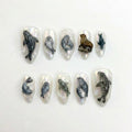 Handmade Pearl Seal Press On Nails | 3D Sea Lion, Spotted Seal & Iridescent Ocean Design | Cute Marine Life Nail Set