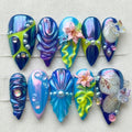 Blue Fairycore Press On Nails, 3D Flower Fantasy Nail Set