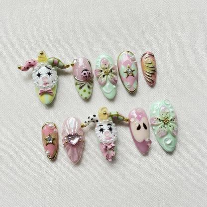 Harlequin Press On Nails, Pastel Clowncore Nail Set
