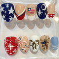 Patriotic American Flag Nails | Red White Blue Fireworks & Star Nail Art | Handmade Reusable Press On Nails