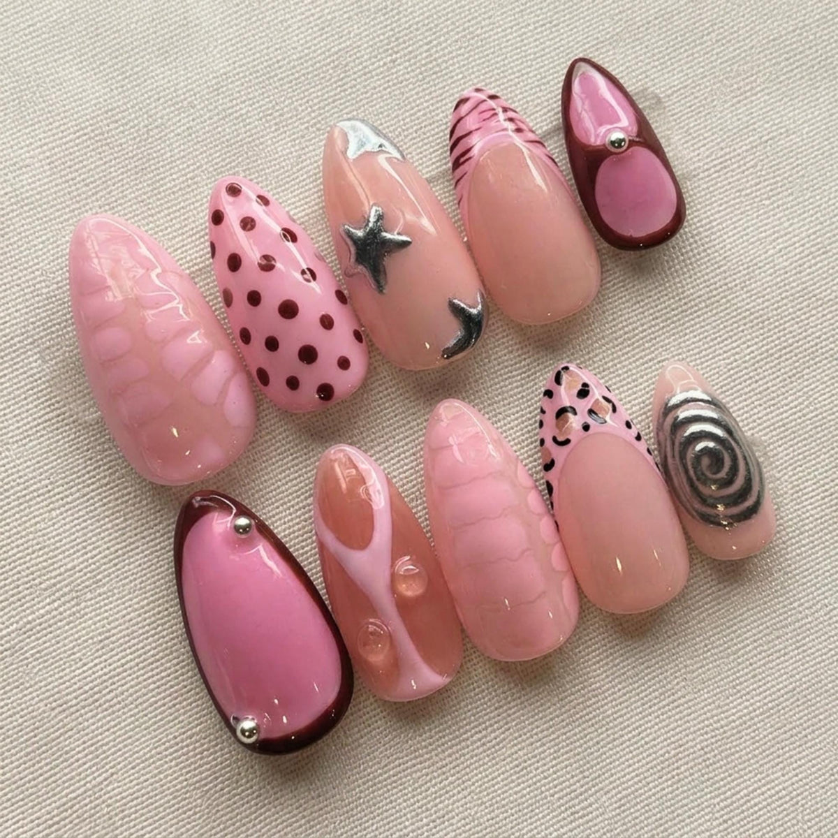 Pink Coquette Press On Nails, Y2K Polka Dot Nail Set