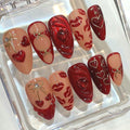 Red Heart Press On Nails | 3D Glitter, Kiss Lip Design