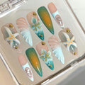 3D Seashell Press On Nails: Beach Ocean Long Coffin Handmade