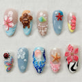 Tropical Beach Press On Nails, 3D Ocean Turtle Starfish Summer Set