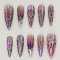 Purple Chrome Press On Nails, Fairycore Y2K Heart Nail Set