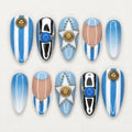 Argentina Flag Inspired Press On Nails, Blue and White Striped Fake Nails