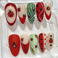 Ladybug Press On Nails | Red Green Garden Nail Art | Spring Summer Nature Inspired Set