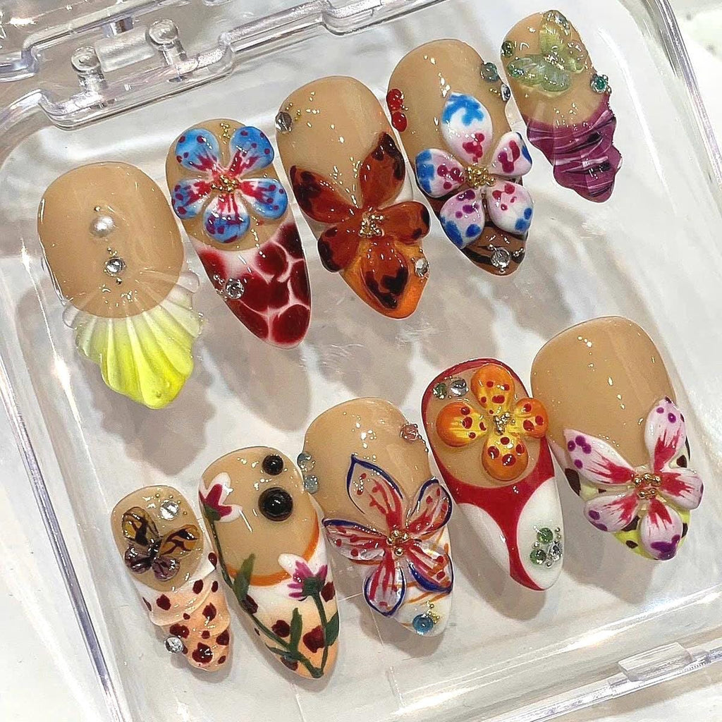 Butterfly Floral Press On Nails | 3D Garden Artistry Set