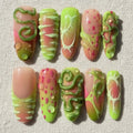 Grunge Lime Green Press On Nails, 3D Alien Monster Nail Set