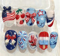 American Flag Red White Blue Nail Set | Cowboy Boots, Fireworks & Popsicle | Handmade Reusable Nails