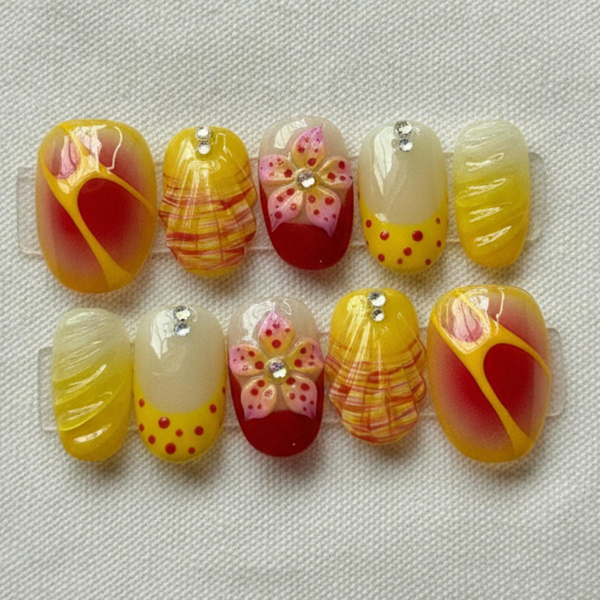 Lemon Summer Press On Nails, Citrus Flower Vacation Nail Set