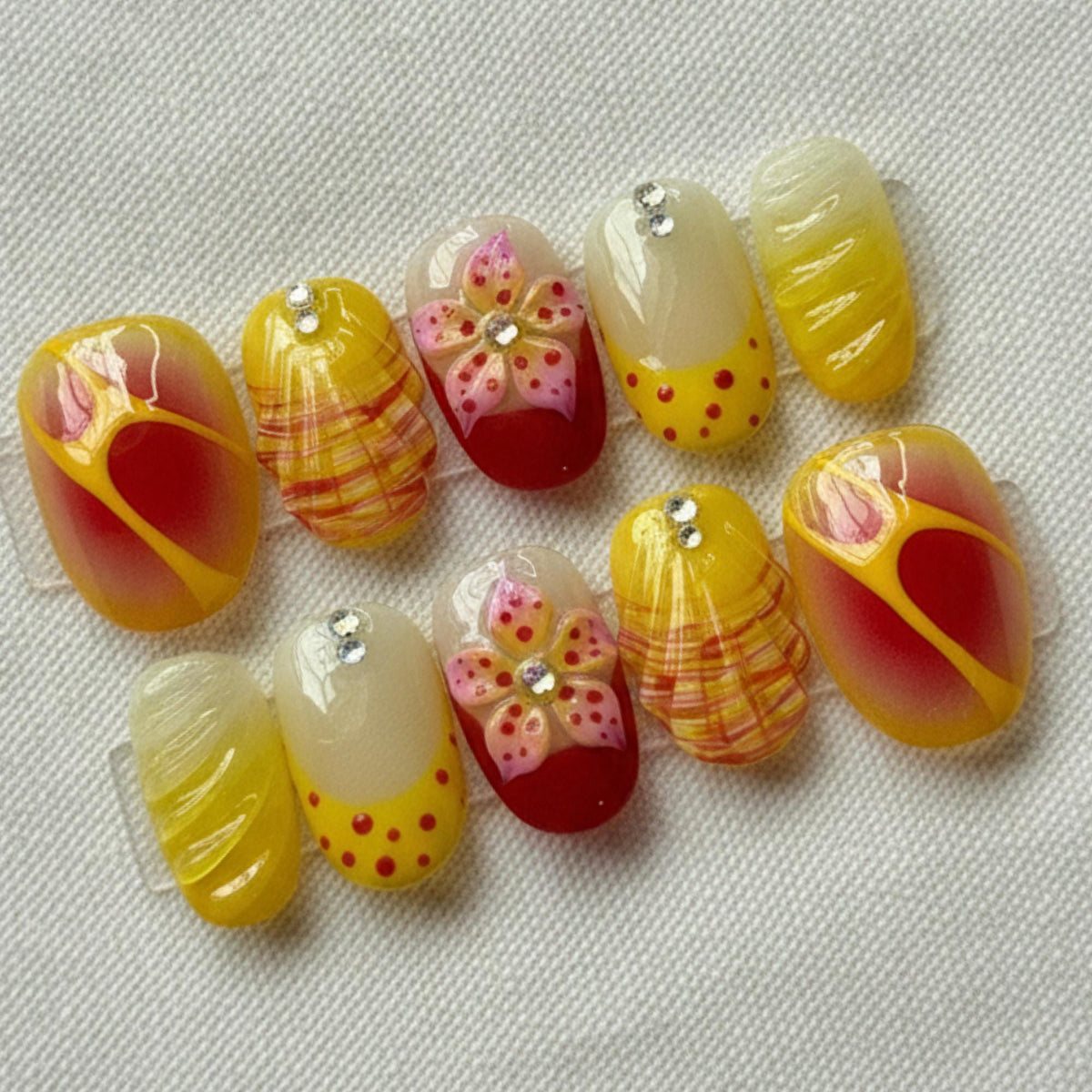 Citrus Flower Vacation Nail Set. Lemon Summer Press On Nails